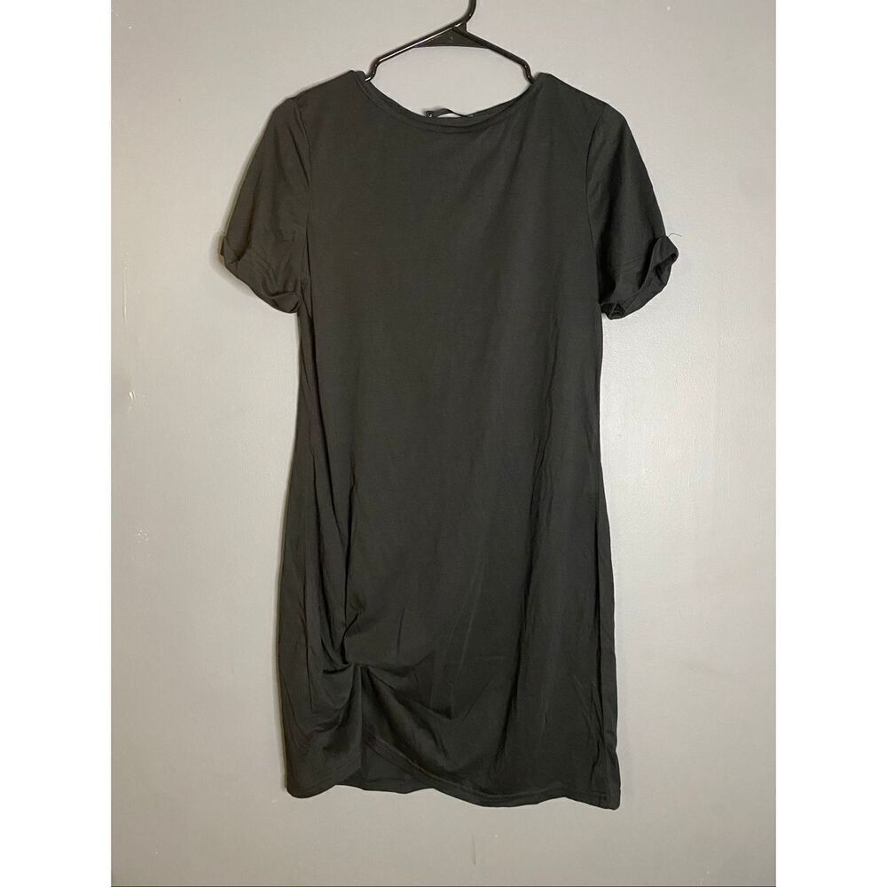 Emery Rose Black Short Sleeve Twisted Knot Side Ruching Dress M NWT